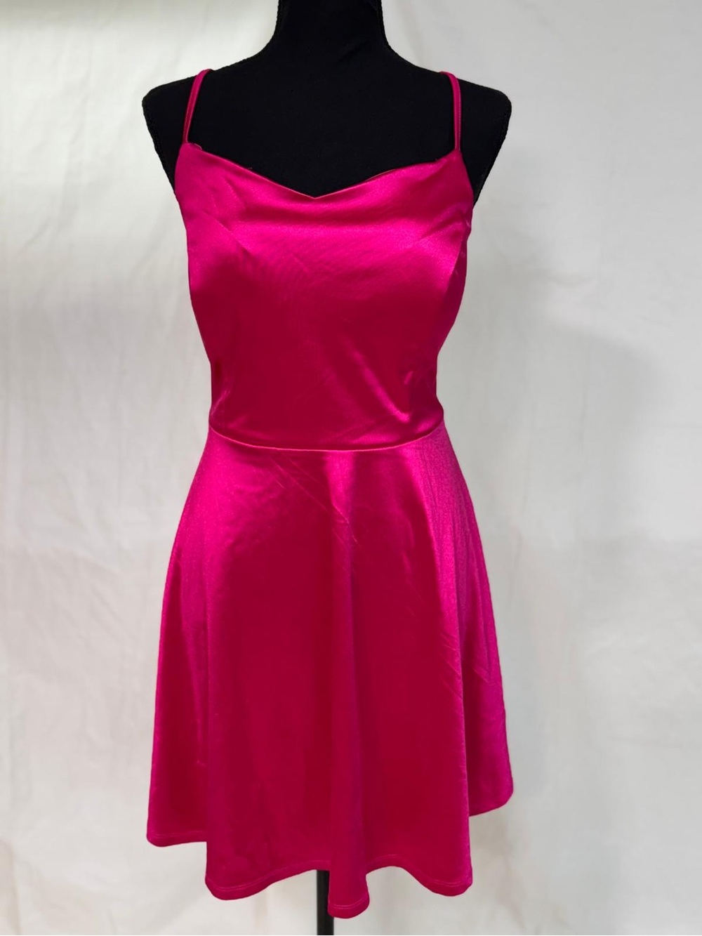 Fuchsia Satin Slip Dress with Spaghetti Straps